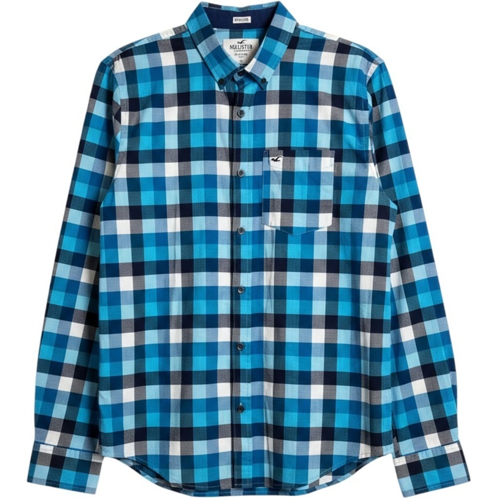 Hollister Epic Flex Stretch Blue Buffalo Plaid Long Sleeve Button Down Shirt XL